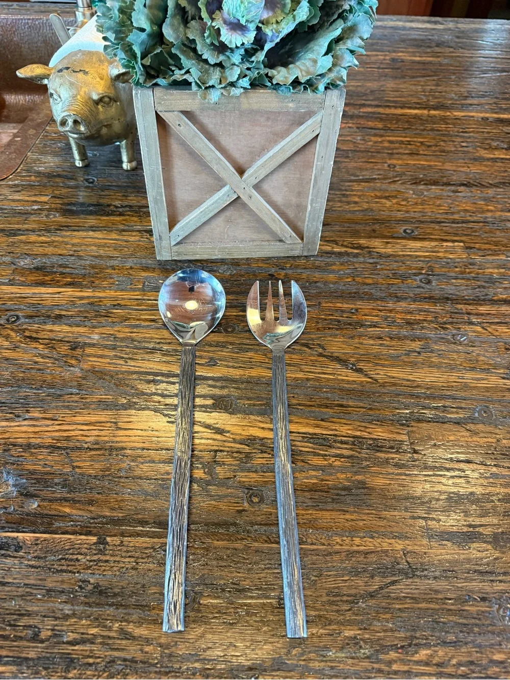 Pottery Barn Rustic Silver Salad Serving Set - Home Dining